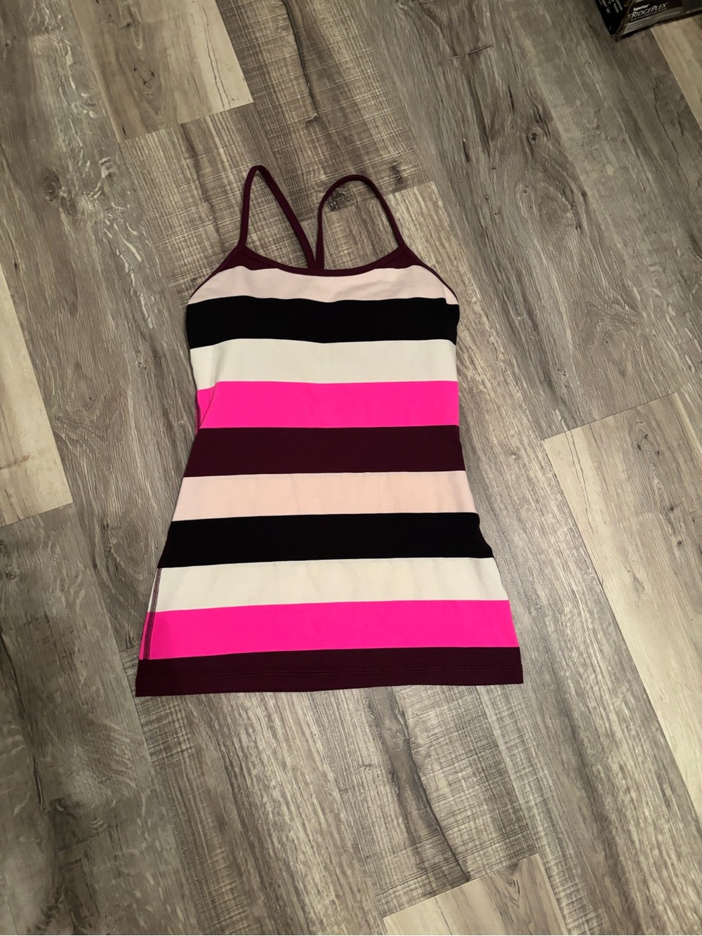 lululemon athletica Pink, Hot Pink, Black & Cream Striped Spaghetti Strap Tank